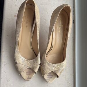 Kate Spade Faux Lizard Gold Peep Toe Heels